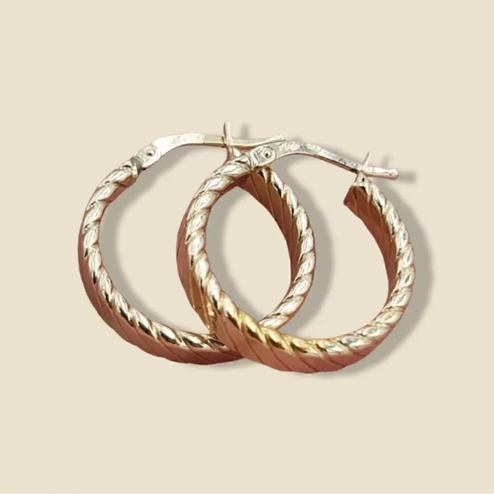14k Yellow Gold 5mm Braided Hoop Earrings (20 x 20 mm) | Real Gold Huggies |